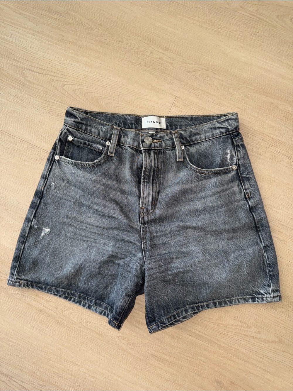 Frame Denim Washed Charcoal High-Rise Jean Shorts